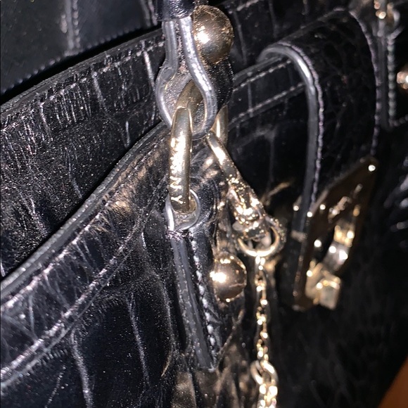 Black and Gold DKNY Leather Crocodile Embossed Handbag - Picture 2 of 7
